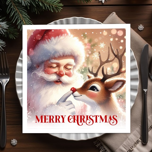 Charming Santa Rudolph Holiday Napkins Christmas Pappersservett (Charming Santa Rudolph Holiday Napkins for Christmas Dinner)