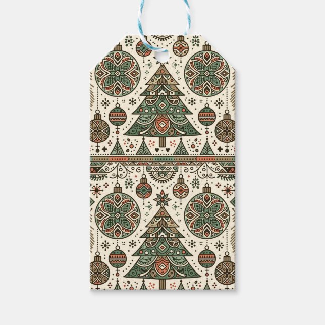 Charming Scandinavian Julgran och Ornament Presentetikett (Framsidan)