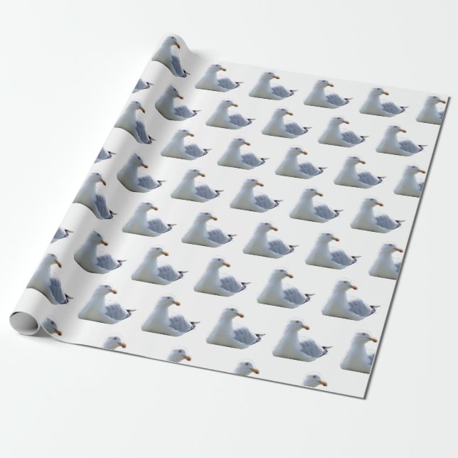 Charming Seagull at Rest – Coastal Fågelkonst Vit Presentpapper (Utrullad)