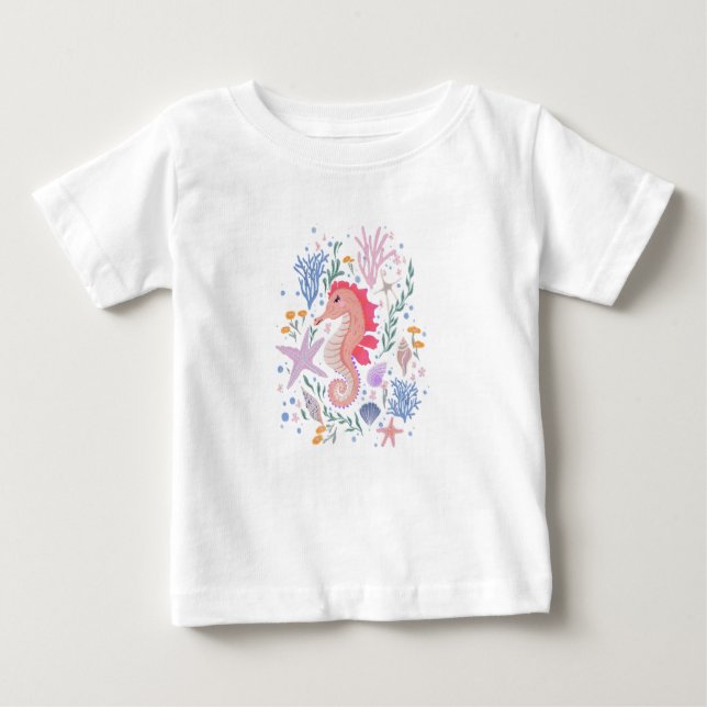 Charming Seahorse and Coral Reef T Shirt (Framsida)