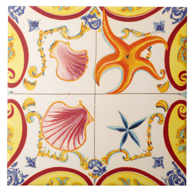 Charming Seashells och Starfish Kakelplatta (Framsidan)