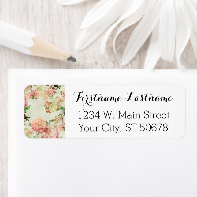 Charming Shabby chic Rosa Blommigt Ro Art Mönster Returadress Etikett (Insitu)