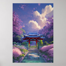 Charming Shrine and Cherry Blommar Poster
