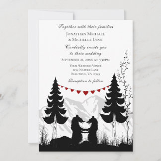 Charming Silhouette Mountain Bear lite Bröllop Inbjudningar