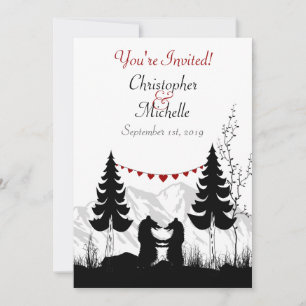 Charming Silhouette Mountain Bear lite Bröllop Inbjudningar