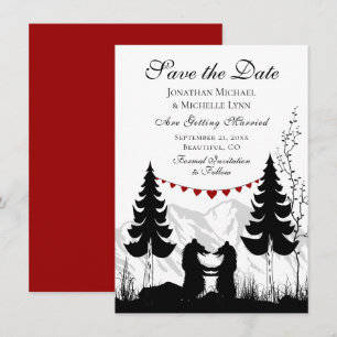 Charming Silhouette Mountain Bear lite Bröllop Spara Datumet