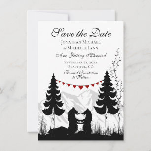 Charming Silhouette Mountain Bear lite Bröllop Spara Datumet