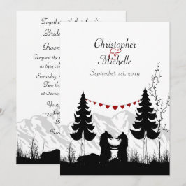 Charming Silhouette Mountain Bears Bröllop Inbjudningar