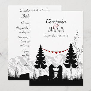 Charming Silhouette Mountain Bears Bröllop Inbjudningar