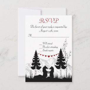 Charming Silhouette Mountain Bears Bröllop OSA Kort