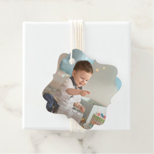 Charming Simple Boy Photo Birthday Tack Gåvor Etiketter