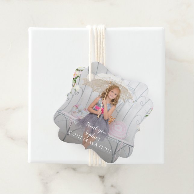 Charming Simple Girl Photo Confirmation Gåvor Etiketter (På plats)