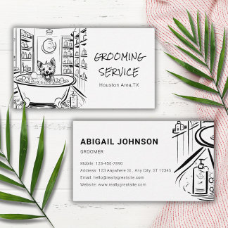 Charming Sketch-Hund i en Spa Setting Pet Grooming Visitkort
