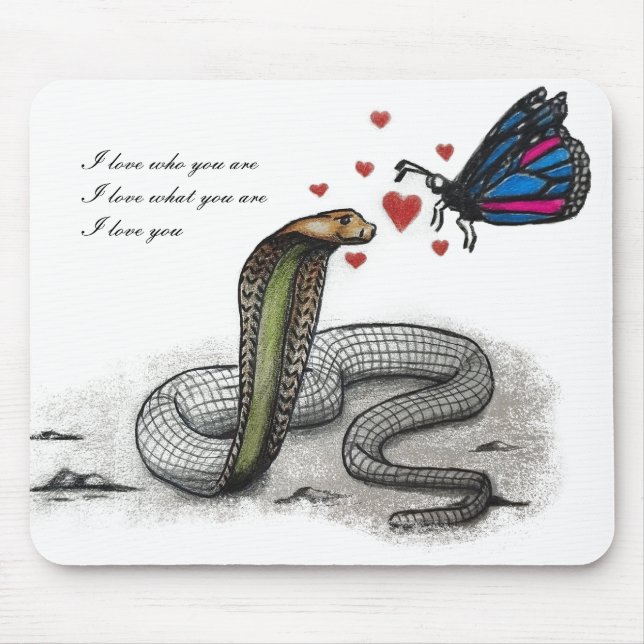 Charming Snake and Butterfly Love Mousepad Musmatta (Framsidan)