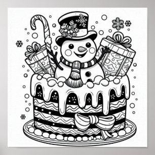 Charming Snögubbe Helgdag Cake Coloring Poster