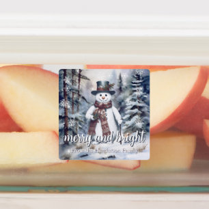 Charming Snögubbe Watercolor Winter Forest Baking Klistermärke
