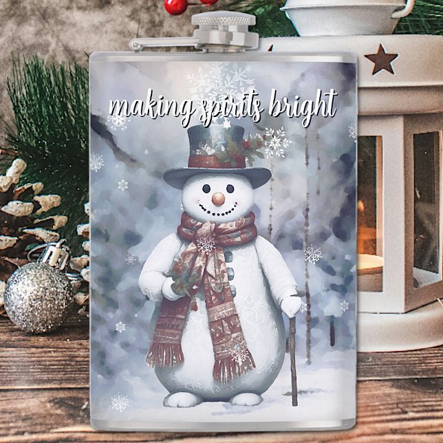 Charming Snögubbe Watercolor Winter Forest Fickplunta (Charming Snowman Watercolor Winter Forest Flask)