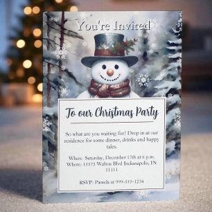 Charming Snögubbe Watercolor Winter Forest Party Inbjudningar