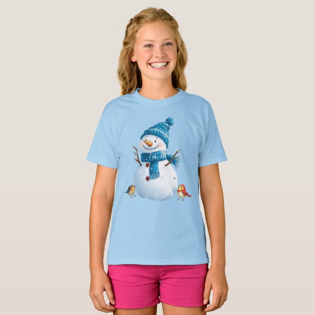 Charming Snögubbe" Winter Helgdag Kids' T-Shirt (Hel framsida)