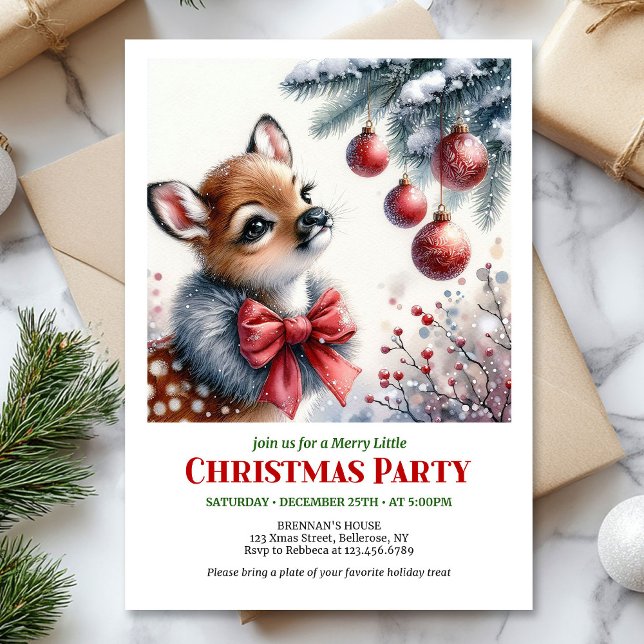 Charming snowy forest baby deer Christmas invite  Inbjudningar (Charming snowy forest baby deer Christmas invite editable template)