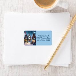 Charming snowy-julbyn adressetikett