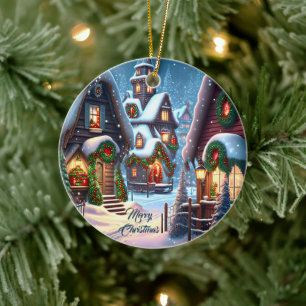 Charming snowy-julbyn julgransprydnad keramik