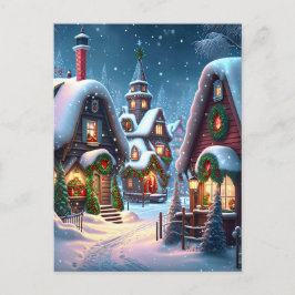 Charming snowy-julbyn vykort