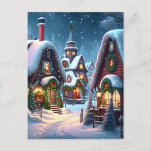 Charming snowy-julbyn vykort