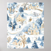 Charming Snowy Village with Woodland Animals