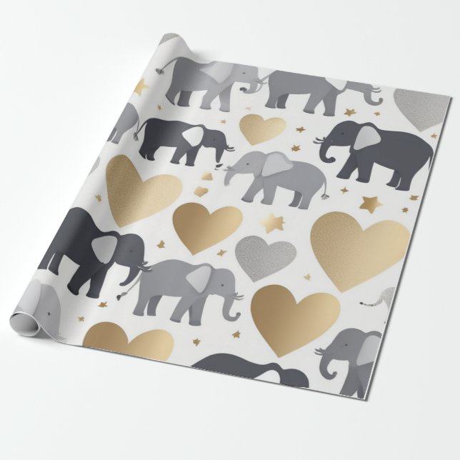 Charming som omger pappra mönster med gyllene hjär presentpapper (Utrullad)