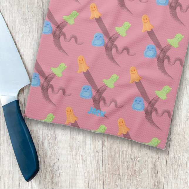Charming spöken, anpassade, rosa kökshandduk (Charming ghosts, customisable, on pink kitchen towel
)