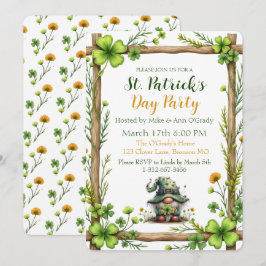 Charming Spring Clover & Gnome Invitation  Inbjudningar