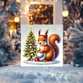 Charming Squirrel med Julgran och Baubles Julkort