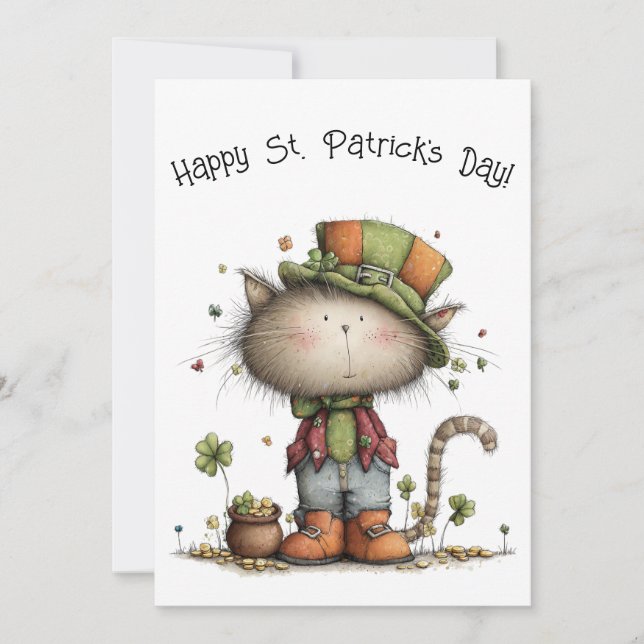 Charming St. Patrick’s Day Cat & Pot of Gold Flat Kort (Framsida)