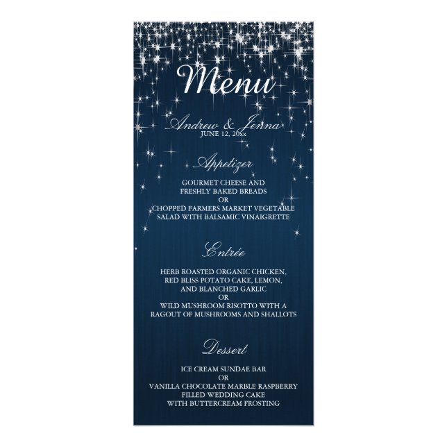 Charming Star Struck Bröllop - Menu Reklamkort (Framsidan)