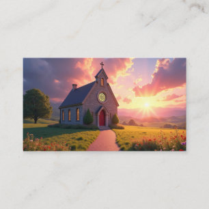 Charming Stone Church in Mountain Meadow Visitkort