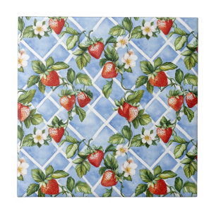 Charming Strawberry & Löv Mönster - Vintage (2) Kakelplatta