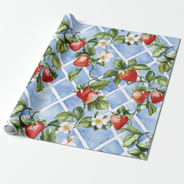 Charming Strawberry & Löv Mönster - Vintage (2) Presentpapper (Utrullad)
