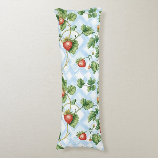 Charming Strawberry & Löv Mönster - Vintage Kroppskudde (Framsidan Vertikal)