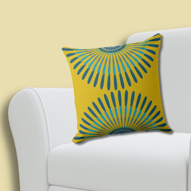 Charming Summer Gult-Blue Feathery Star Mönster Kudde (Charming Summer Yellow-Blue Feathery Star Pattern Throw Pillow)