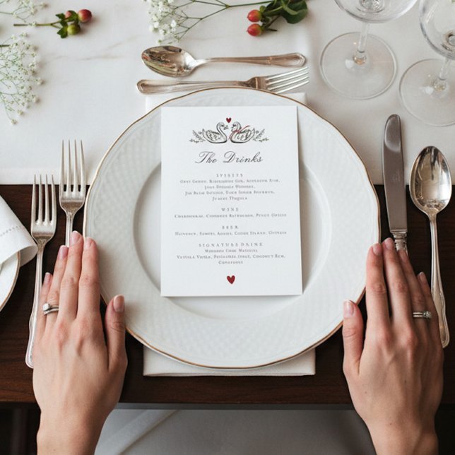 Charming Swan Pair Love Wedding drinks Menu Card Meny (Skapare uppladdad)