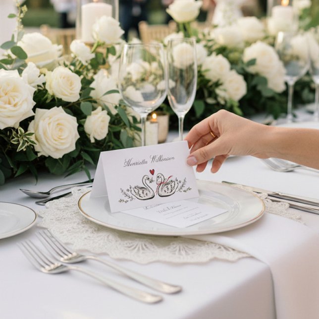 Charming Swan Pair Wedding Place Cards Placeringskort (Skapare uppladdad)