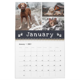 Charming Tass avtryck Navy Monts Pet Photo Collage Kalender