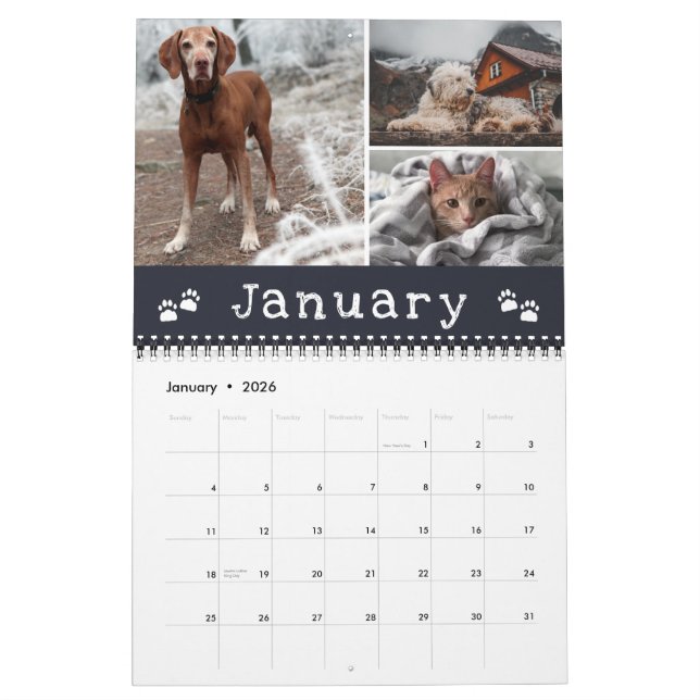 Charming Tass avtryck Navy Monts Pet Photo Collage Kalender (Jan 2026)