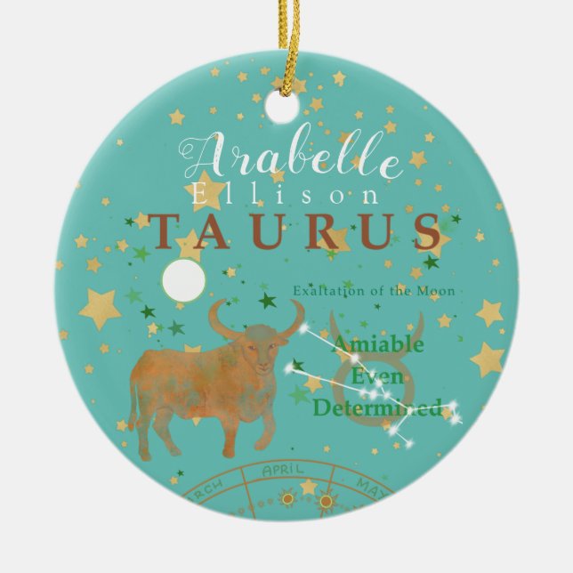 Charming Taurus Zodiac Julgransprydnad Keramik (Framsidan)