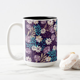 Charming Teal & Burgundy Blommigt Två-Tonad Mugg