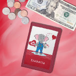 Charming Tecknad Elephant Kid Red Wallet<br><div class="desc">Charming tecknad Elephant Boy Red Wallet. Anpassa till barnets namn. © ArianeC Illustrations-Alla höger reserverade</div>