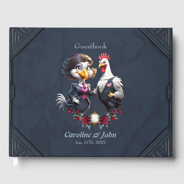Charming tecknad kycklingpar gästböcker (Framsida)