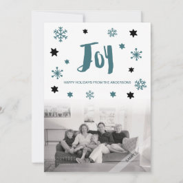 Charming Trendig Joy Blue Grönt Helgdag Photo Julkort