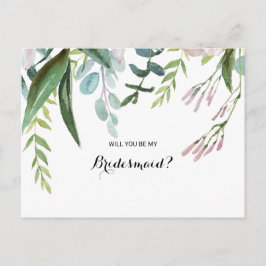 Charming Tropical Blommigt & Greenery Bridesmaid Inbjudan Vykort